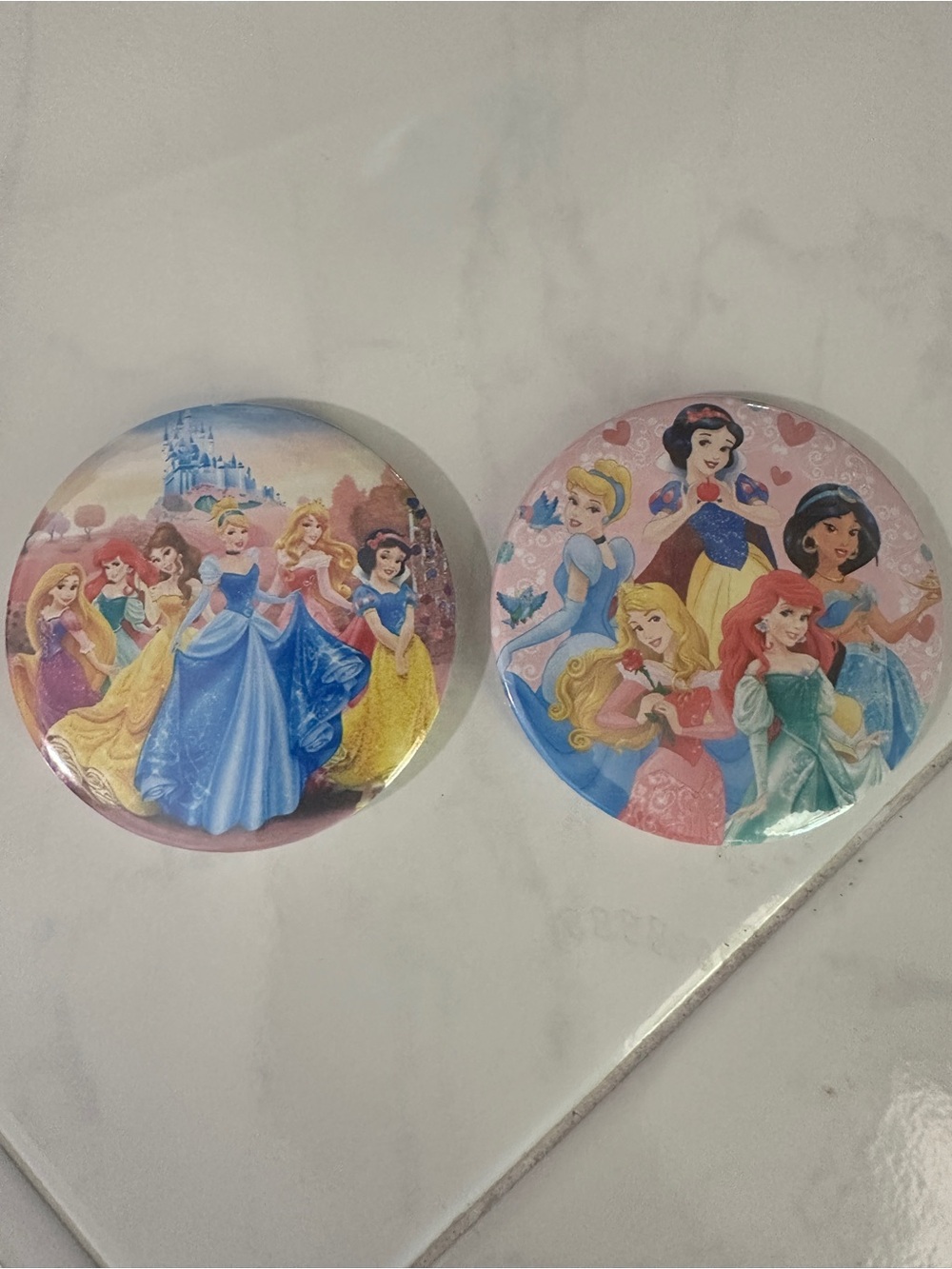 2 Disney princess pin back buttons